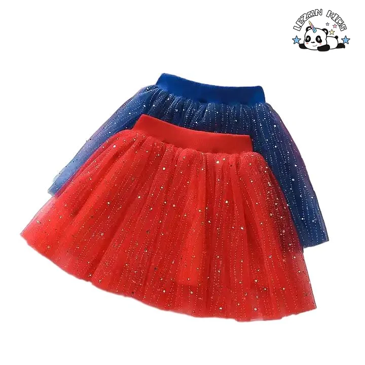 LEZONKIDS - Colors Sizes Customization Shining Sequins Ruffled Tulle for Children Skirt Dress